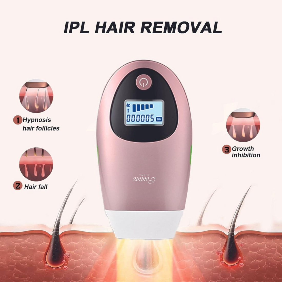 Hair removal device with attachments and sunglasses on a white background
