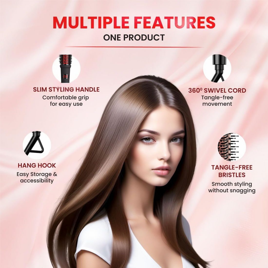 Couture Hair Pro Infrared Thermal Brush, Curling Brush, Ceramic Thermal brush for Hair, with 5 Temperatures 120-240℃, Volumize Comb Curler Styling Tool Dual Voltage