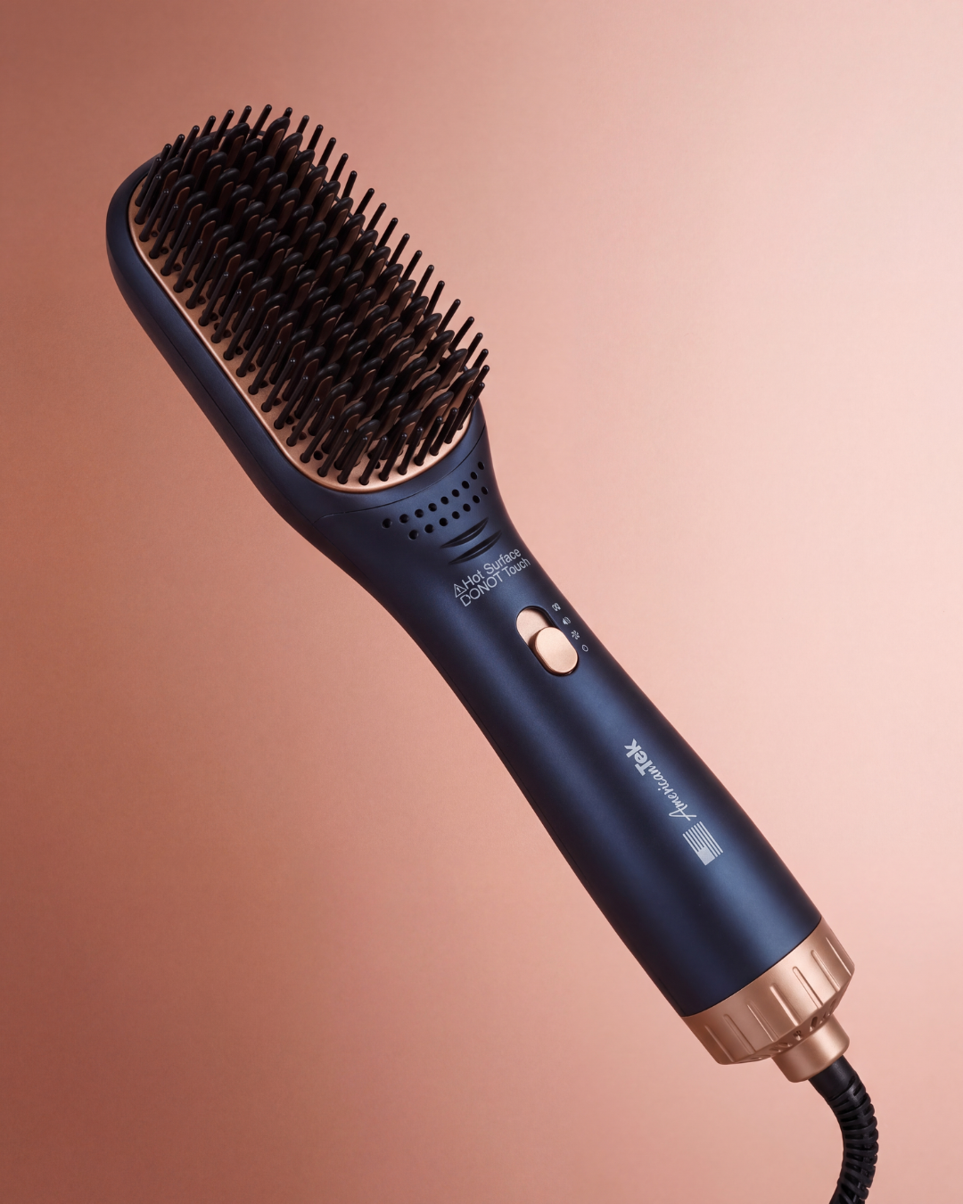 American Tek ionic blow dryer brush in blue, product feature view