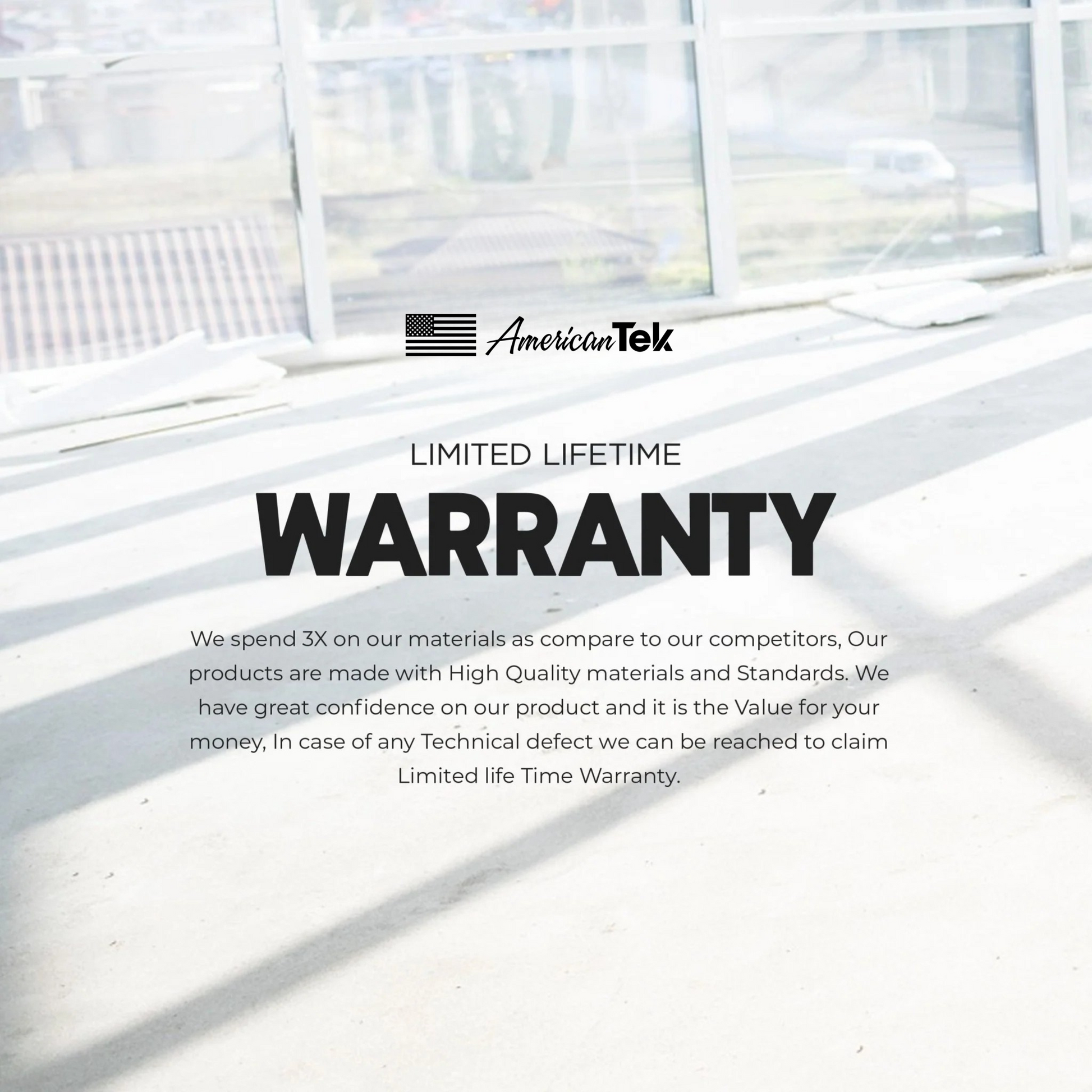 Advertisement for AmericanTek with limited lifetime warranty text on a white background