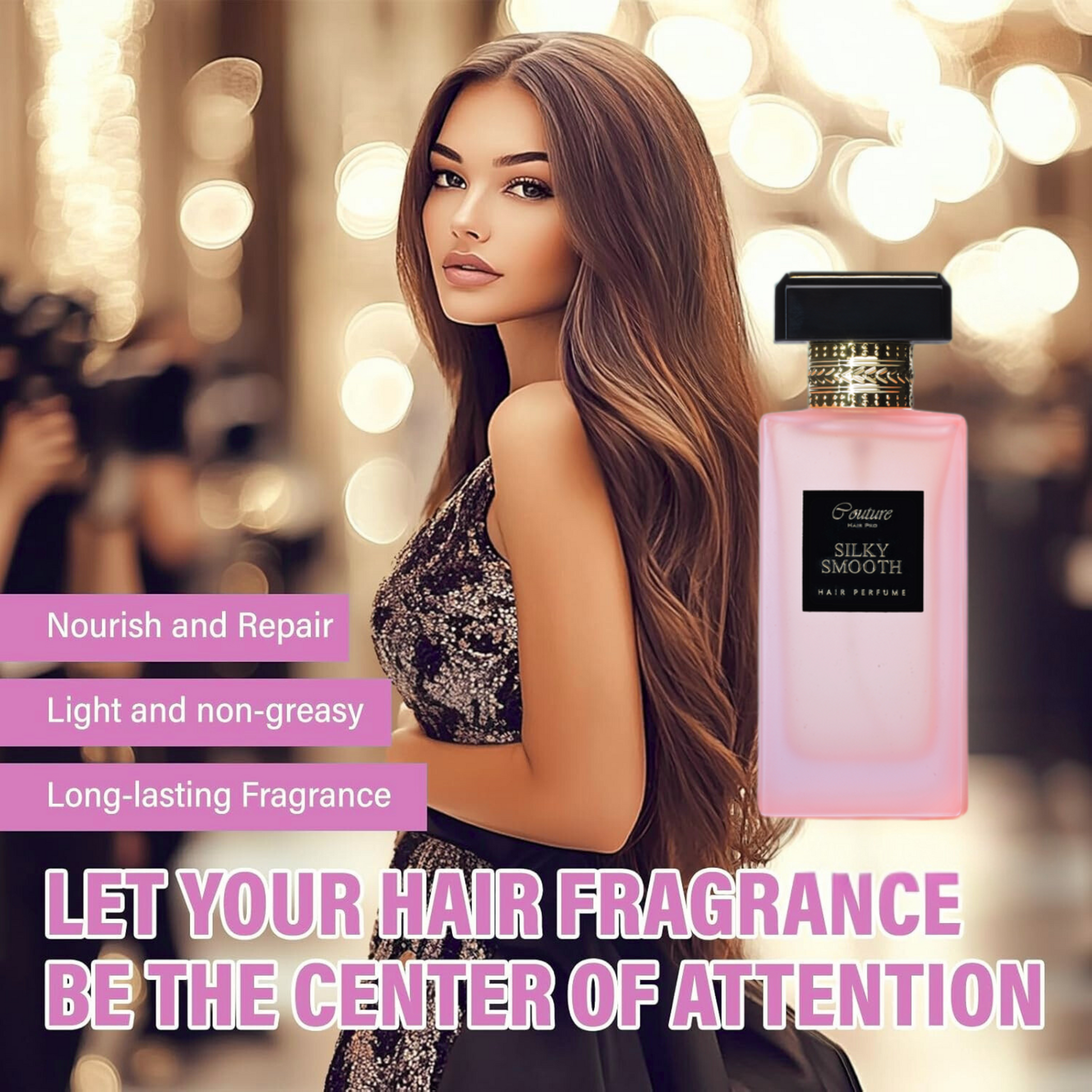 Refresh and enhance your hair with Couture Hair Pro Silky Smooth Hair Perfume and its lasting scent.