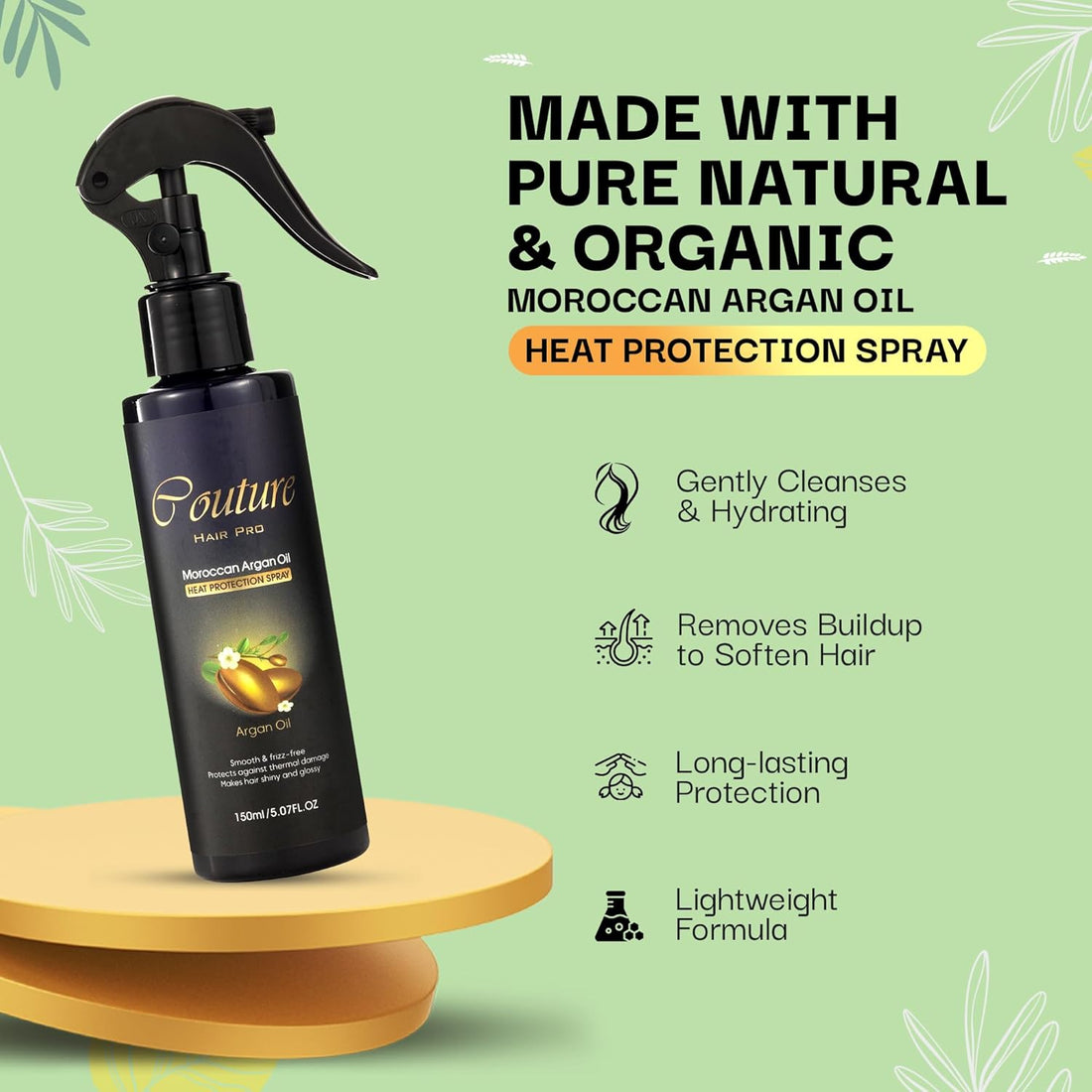 Heat protection Serum Infused with Biotin, Keratin and Argan Oil - Sulfate & Paraben Free - For All Types Including Curly, Dry and Oily Hair (Heat Protection Serum) - Couture Hair Pro