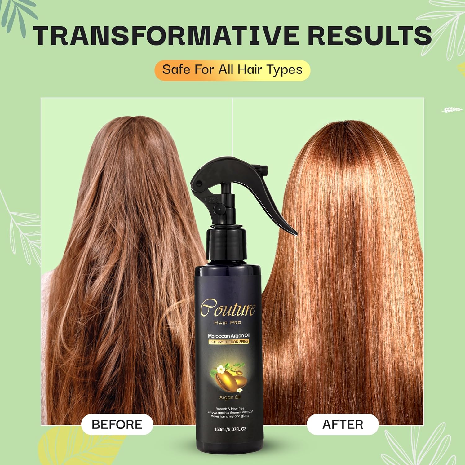 Heat protection Serum Infused with Biotin, Keratin and Argan Oil - Sulfate & Paraben Free - For All Types Including Curly, Dry and Oily Hair (Heat Protection Serum) - Couture Hair Pro