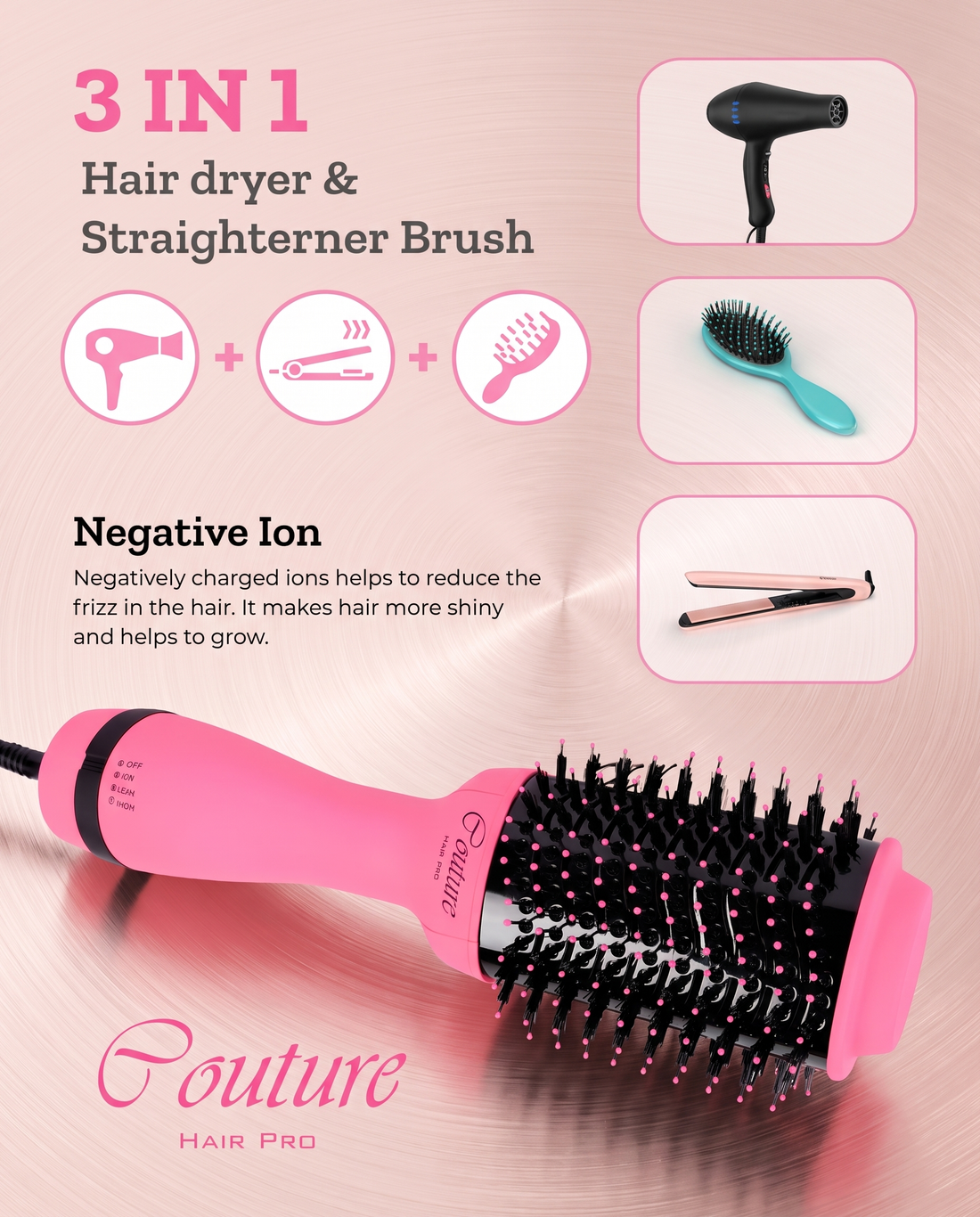 Pink Neon - Hair Styler & Hot Air Brush | 3-in-1 Tool