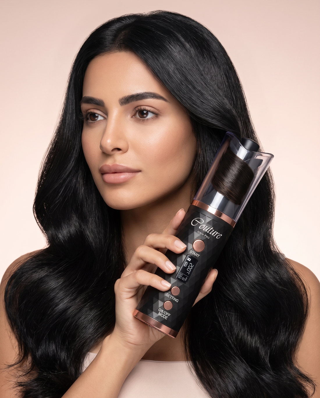 Couture Hair Pro Automatic Wireless Hair Curler, Cordless Rechargeable Curling Iron with Ceramic Curling Chamber, Portable Hair Styling Tool for Women, Easy One-Touch Curling, Travel-Friendly