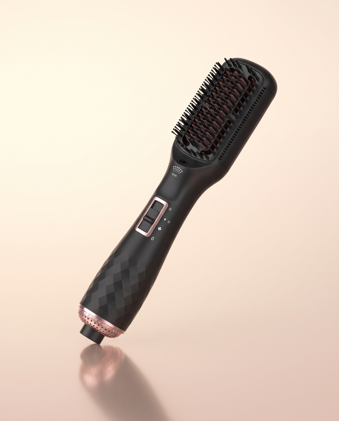 American Tek hot air brush in black with rose-gold accents and digital heat display
