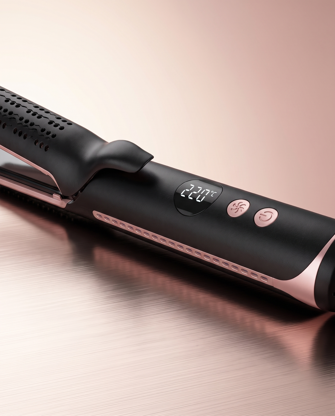 American Tek 2-in-1 cool air styler hair straightener and curler in black and rose gold