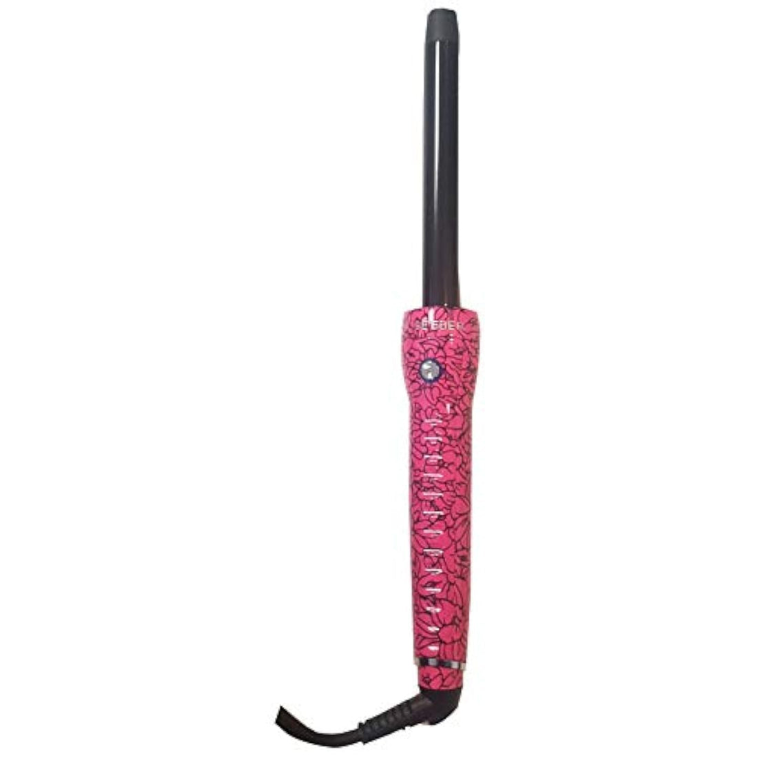 A 19mm pink flower clipless curling iron with a ceramic-coated barrel.