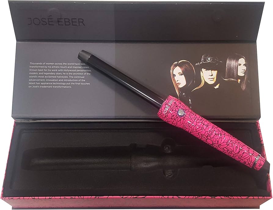 A 19mm pink flower clipless curling iron with a ceramic-coated barrel.