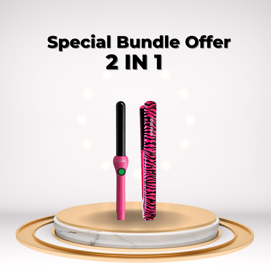 The image shows a pink zebra-patterned hair straightener and a pink hair curler set, both with black details and the José Eber brand logo.