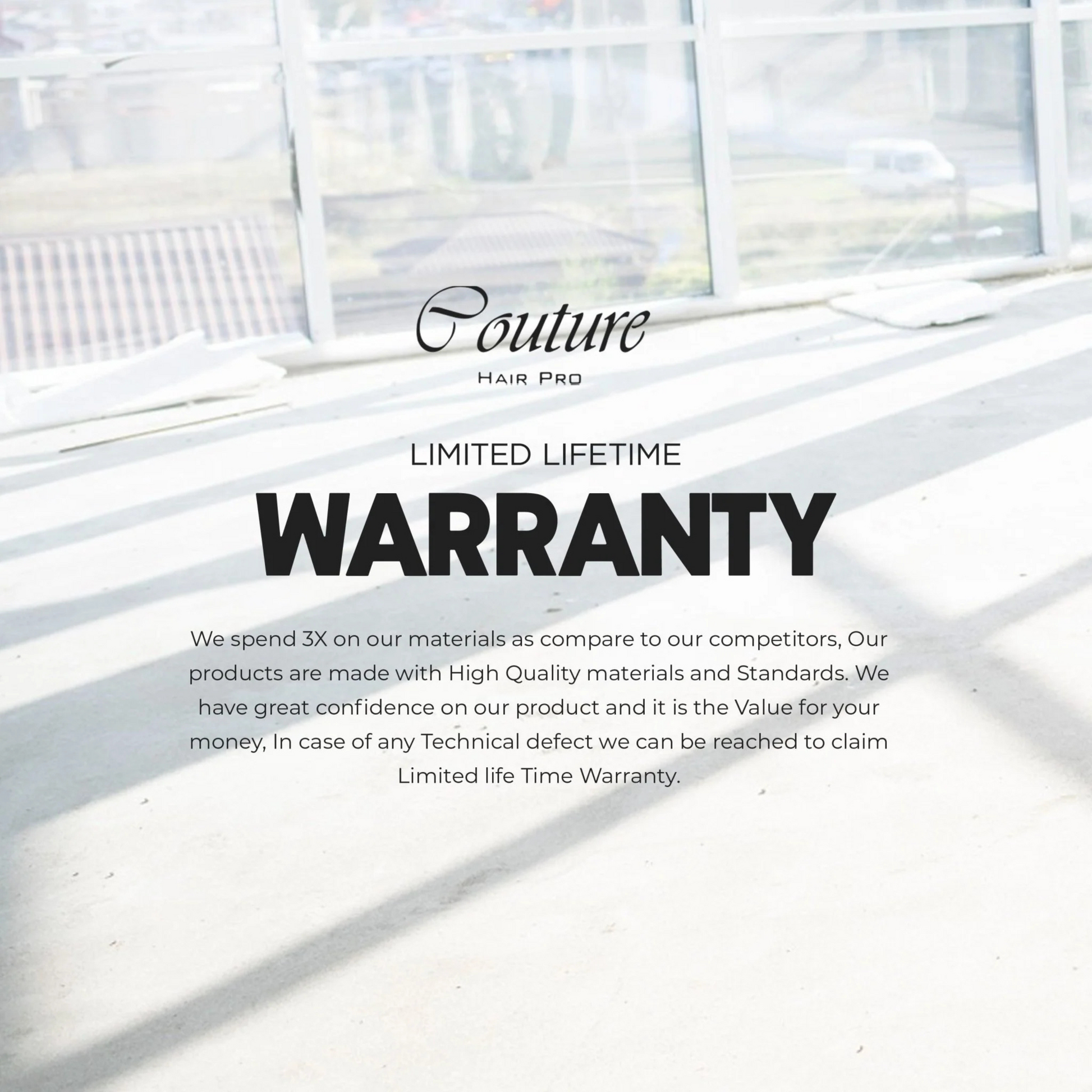 Couture Hair Pro advertisement with limited lifetime warranty text on a white background