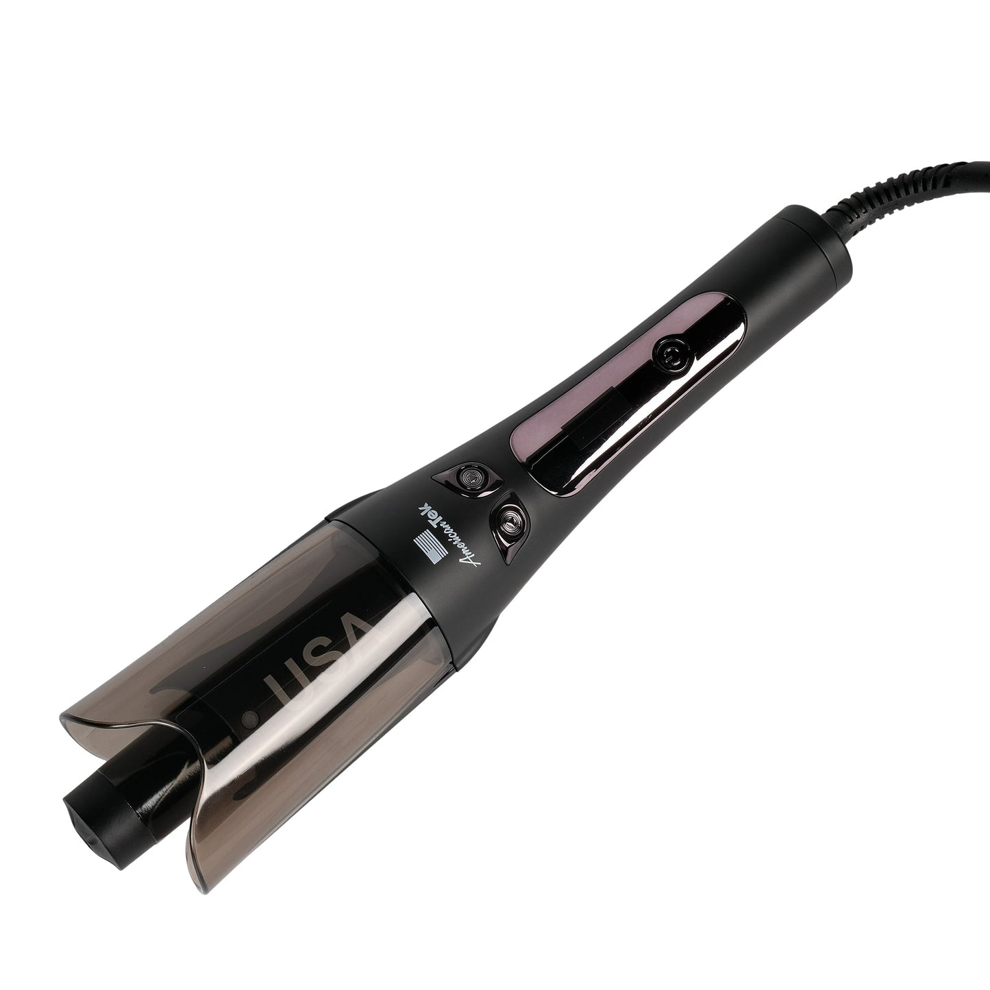 American Tek Automatic Curling Iorn Wand- Auto Curler with 4 Temperatures & 3 Timers & LCD Display, Curling Iron with 1" Large Rotating Barrel, Auto Shut-Off Spin Iron for Hair Styling - Black - Couture Hair Pro