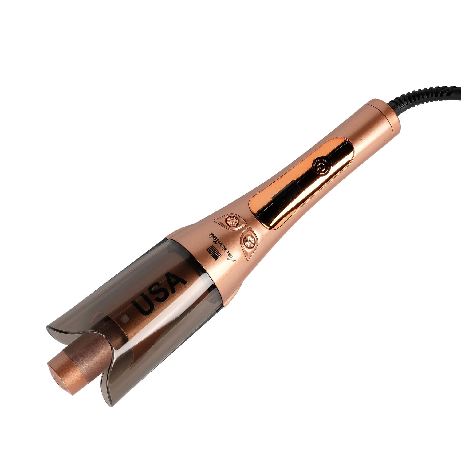 American Tek Automatic Curling Iron Wand- Auto Curler with 4 Temperatures & 3 Timers & LCD Display, Curling Iron with 1" Large Rotating Barrel, Auto Shut-Off Spin Iron for Hair Styling - Gold - Couture Hair Pro