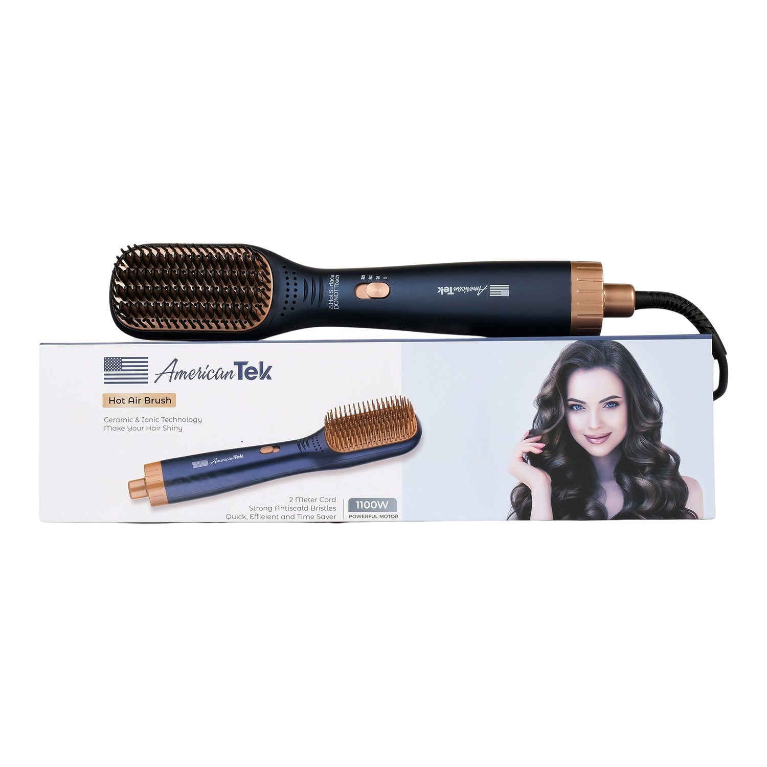 American Tek Hot Air Brush Ionic Volumizing Ceramic One-Step Blow Dryer Brush for Frizz Control and Precision Styling and Straightening (Blue 1100 Watts) - Couture Hair Pro
