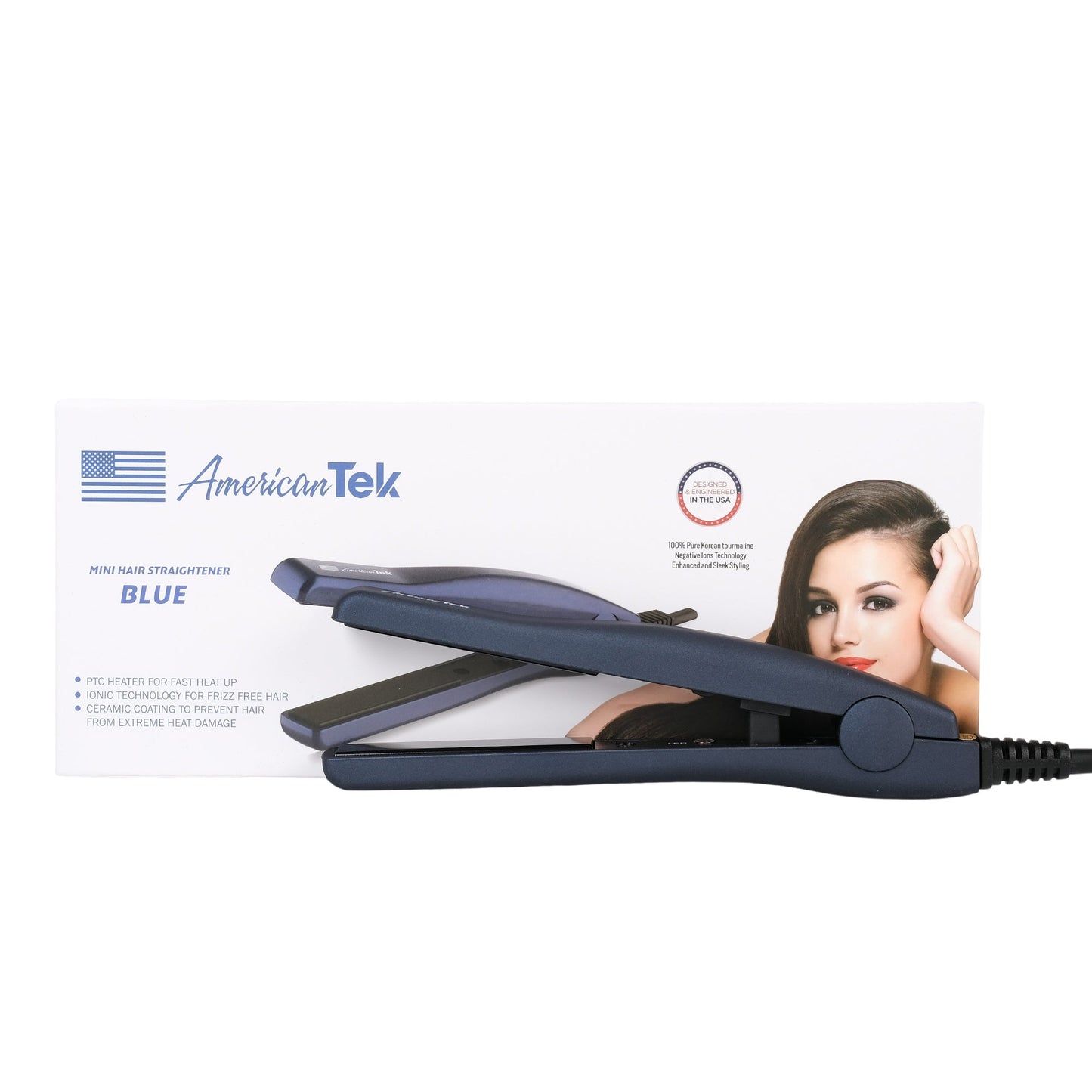 American Tek Mini Portable Flat Iron - Ceramic Tourmaline Hair Straightener for Travel, Short Hair Styling, Dual Voltage - Couture Hair Pro