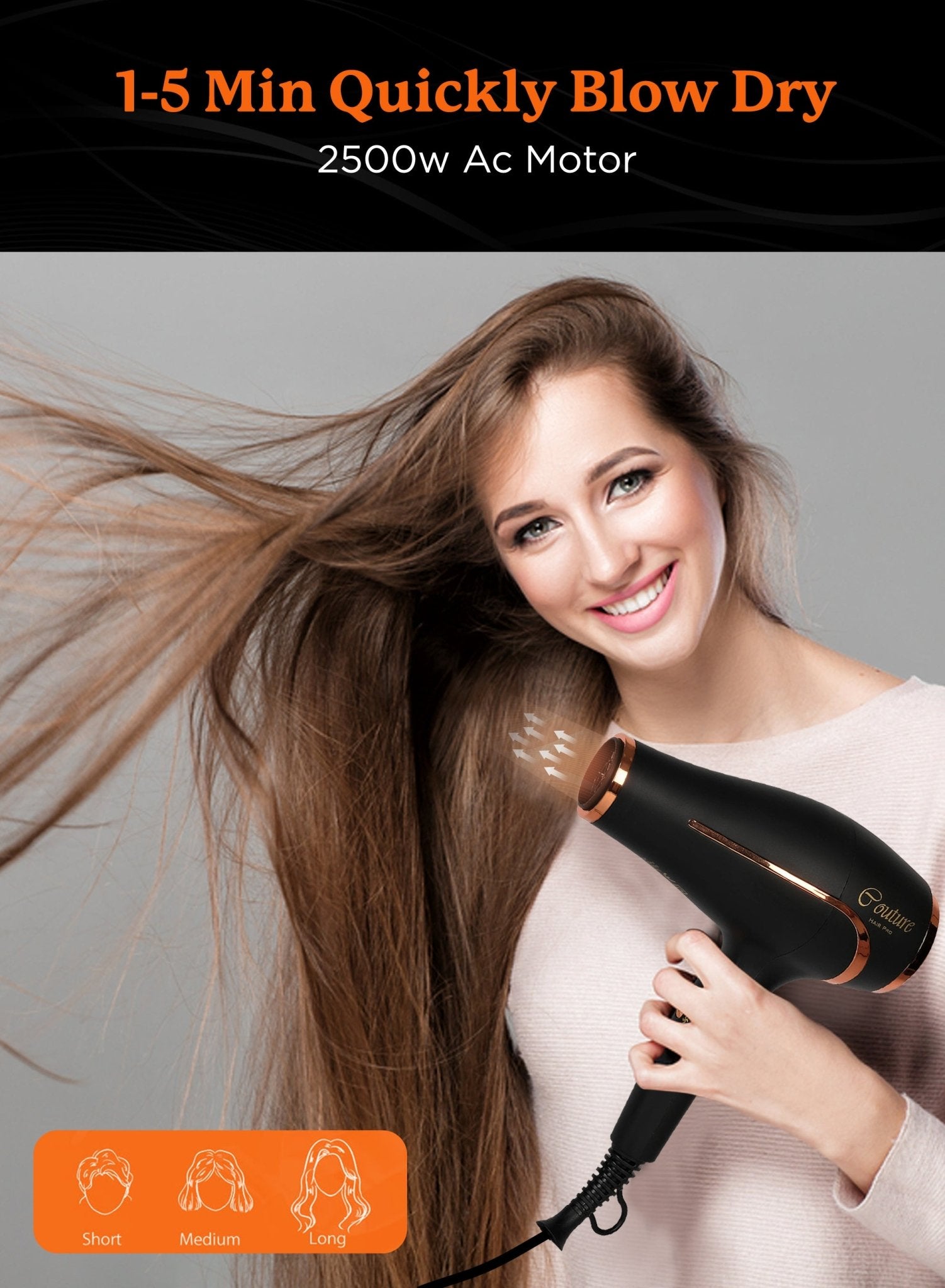 Ergonomic design of Couture Hair Pro 2500W hair dryer