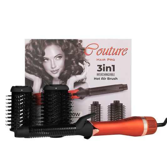 Couture Hair Pro 3 in 1 Interchangeable Hot Air Brush Set - Curler and 2 sizes of Hot Air Brushes - One Step Hair Dryer & Volumizer - Advanced Ionic Technology & Ceramic Coating - Canadian Engineering - Couture Hair Pro