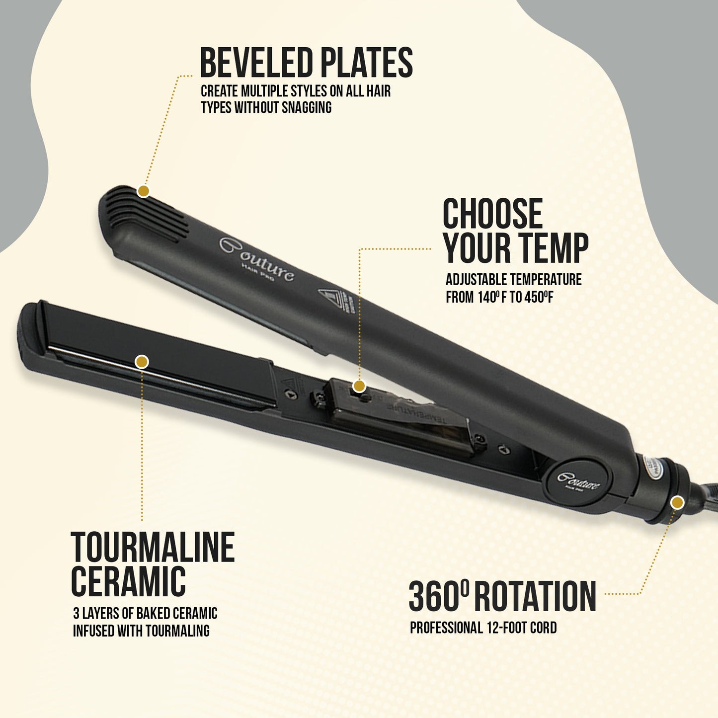 Couture Hair Pro Classic Hair Straightener 1'' - Black - Couture Hair Pro