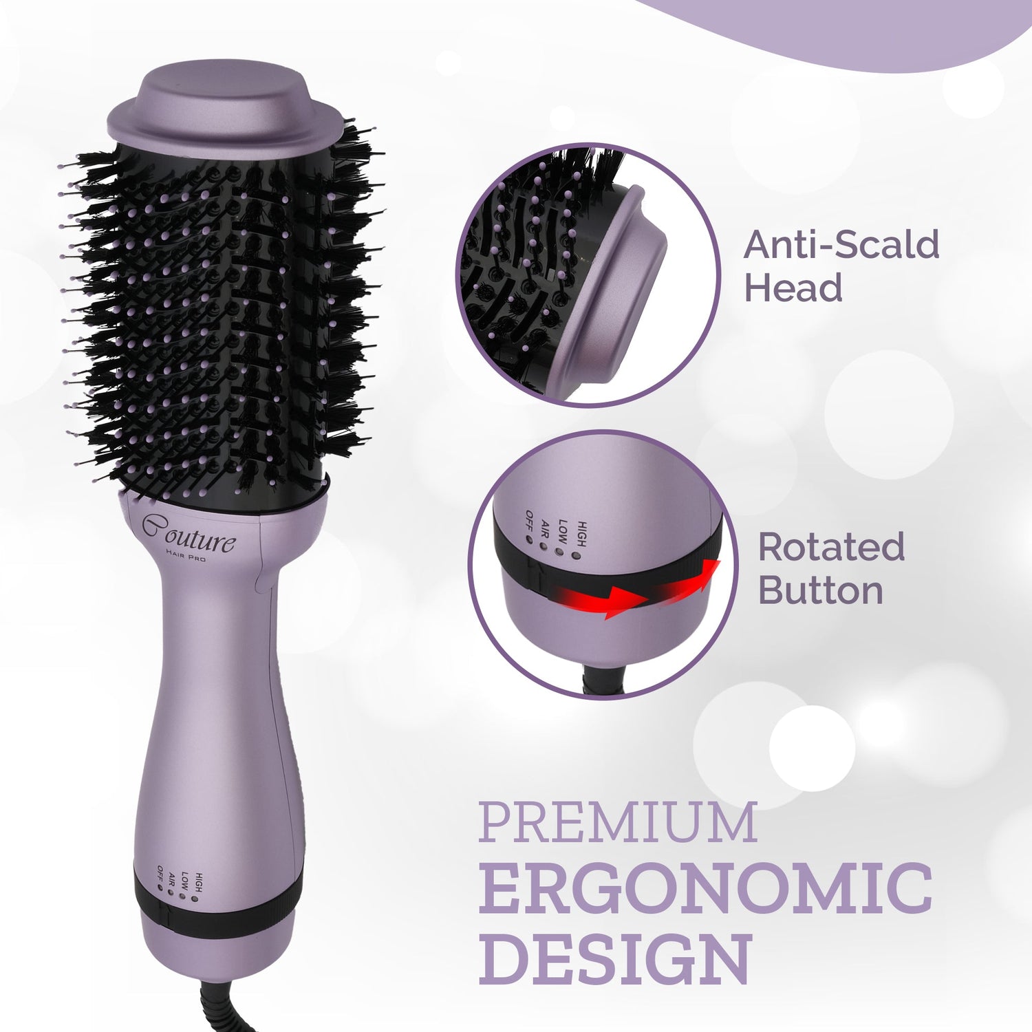 Couture Hair Pro Hot Air Brush - 3 in 1 Hair Straightening Brush, Volumizer & Dryer - Lavender - Couture Hair Pro