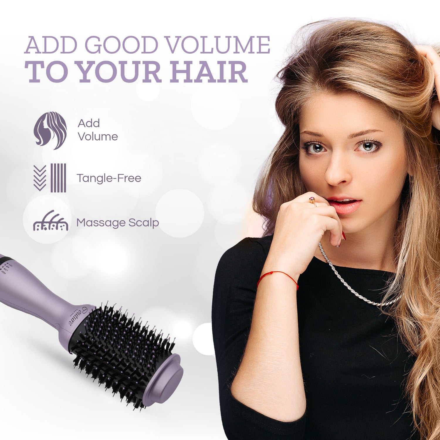 Couture Hair Pro Hot Air Brush - 3 in 1 Hair Straightening Brush, Volumizer & Dryer - Lavender - Couture Hair Pro