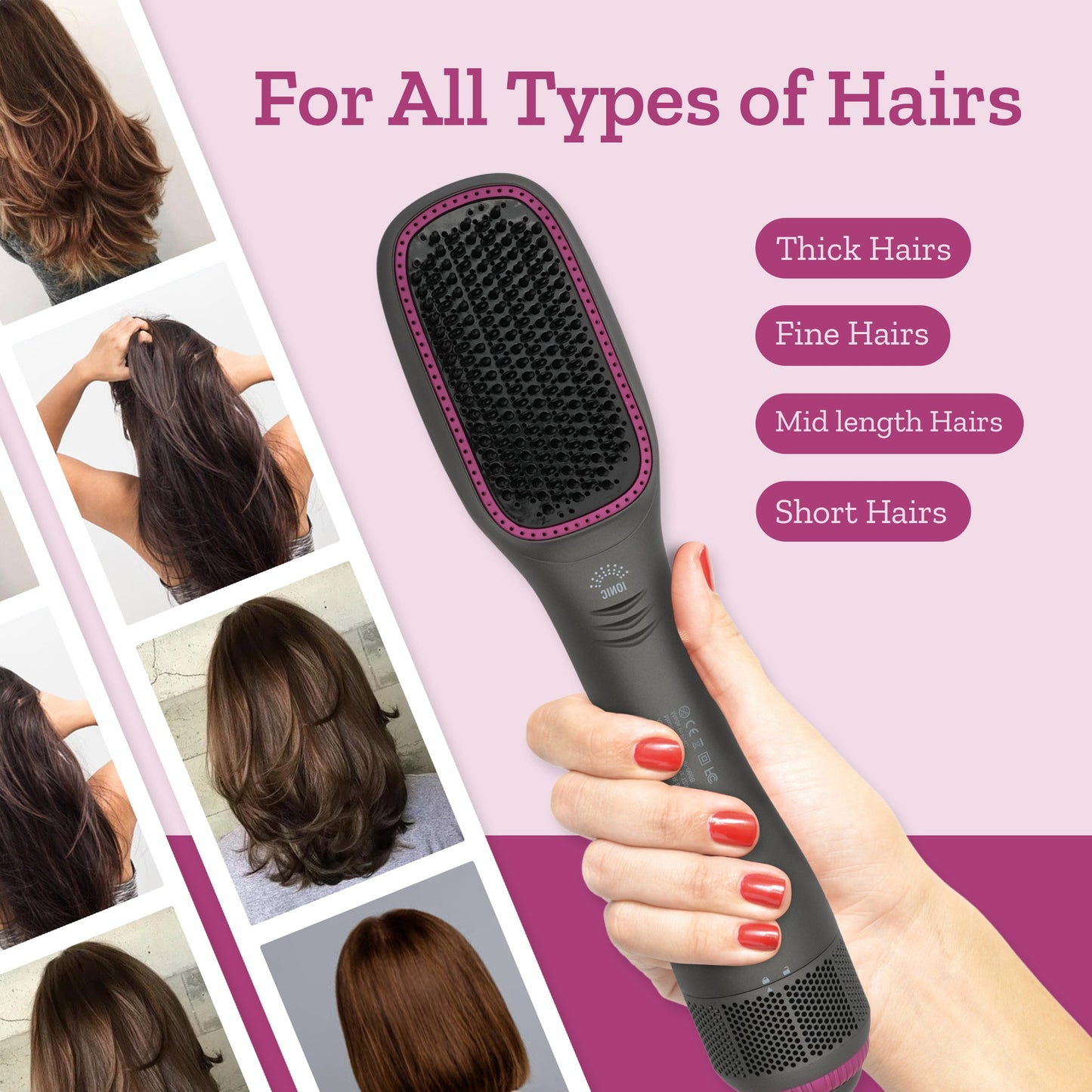 Couture Hair Pro Hot Air Brush & Dryer with Antiscald Ceramic Bristles- Grey - Couture Hair Pro