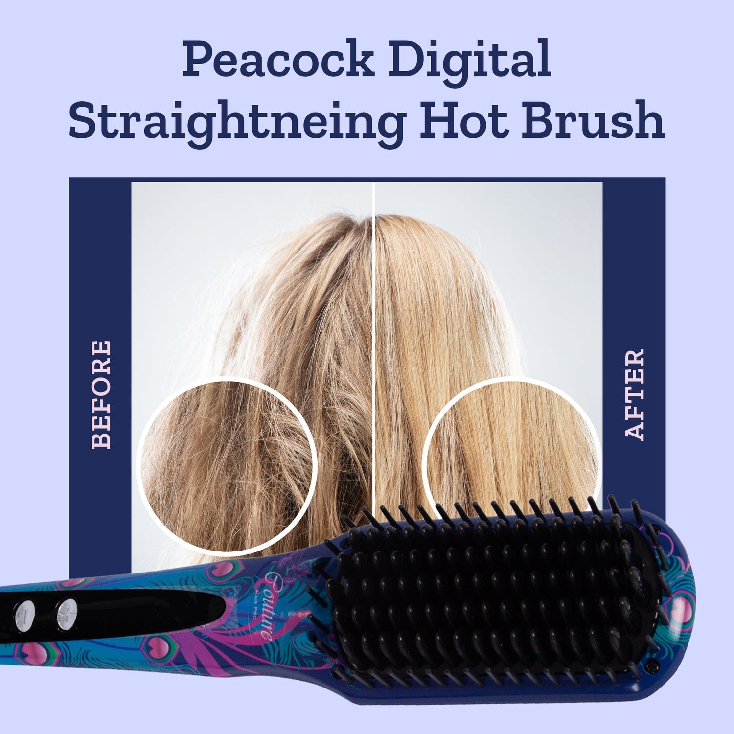Couture Hair Pro Hot Straightening Brush Ceramic Bristles - Peacock - Couture Hair Pro