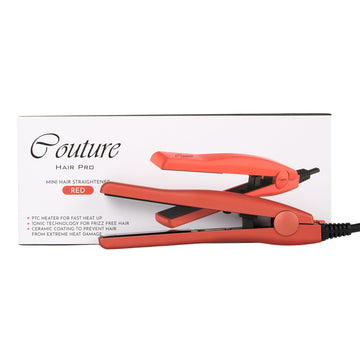 Couture Hair Pro Pure Ceramic Mini Flat Iron - Professional Mini Hair Straightener - Negative Ions More Shine and Less Frizz - Canadian Engineering - Couture Hair Pro