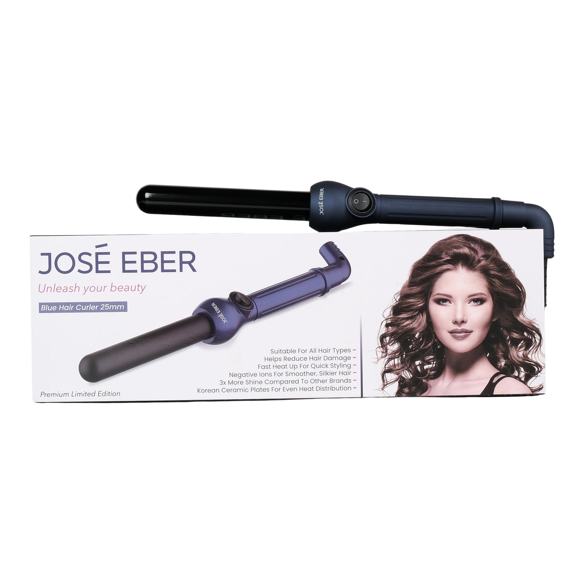 Jose Eber Pro Style 25mm Clipless Ceramic Curling Iron - Long Lasting and Shiny Curls - Blue - Couture Hair Pro