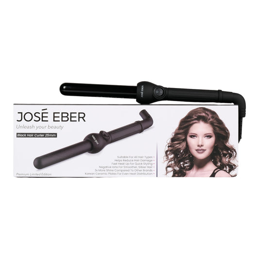 Jose Eber ProStyle 25mm Clipless Ceramic Curling Iron - Long Lasting and Shiny Curls - Black - Couture Hair Pro
