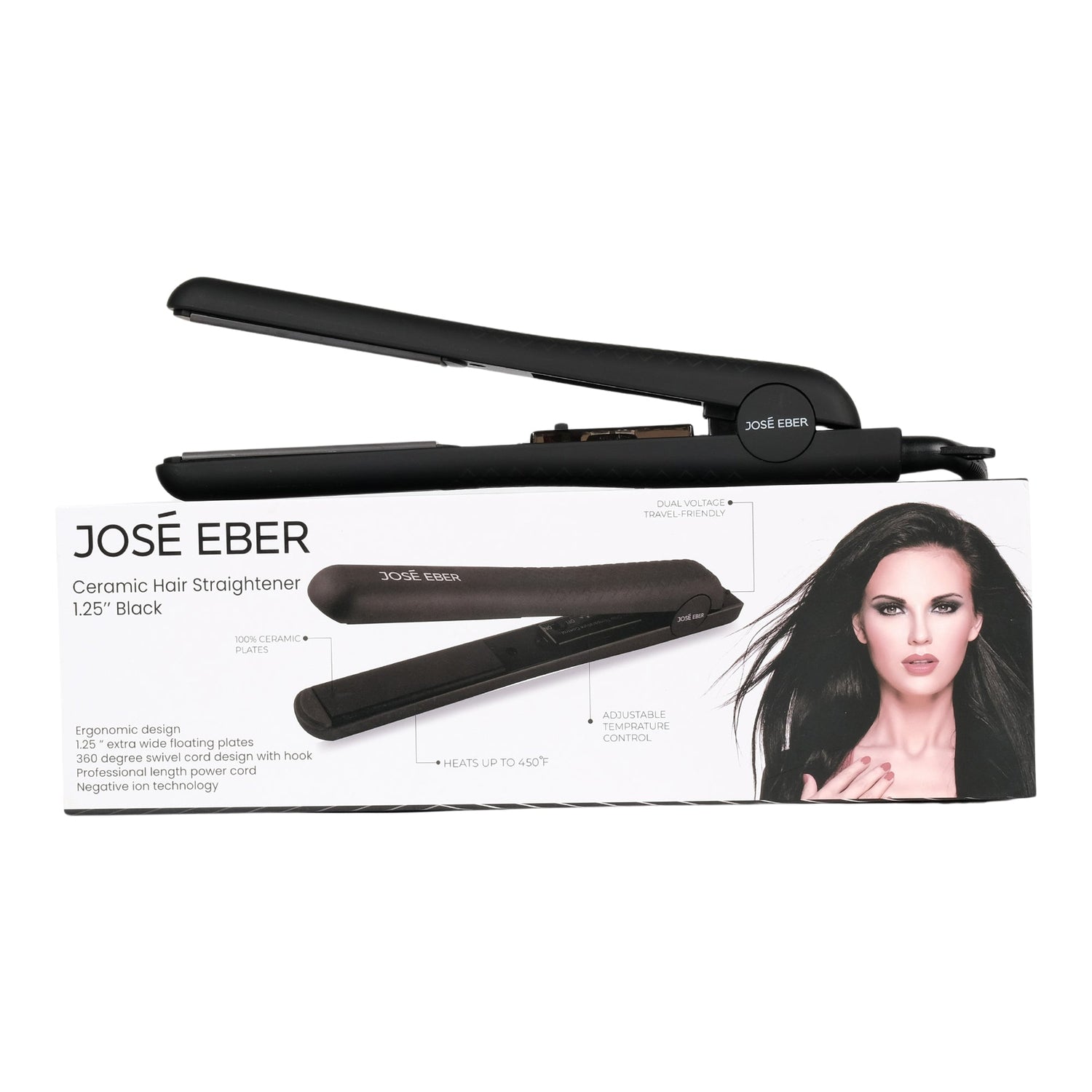 Jose Eber Pure Ceramic Flat Iron - Premium Hair Straightener for Salon Quality Results - Black - Couture Hair Pro