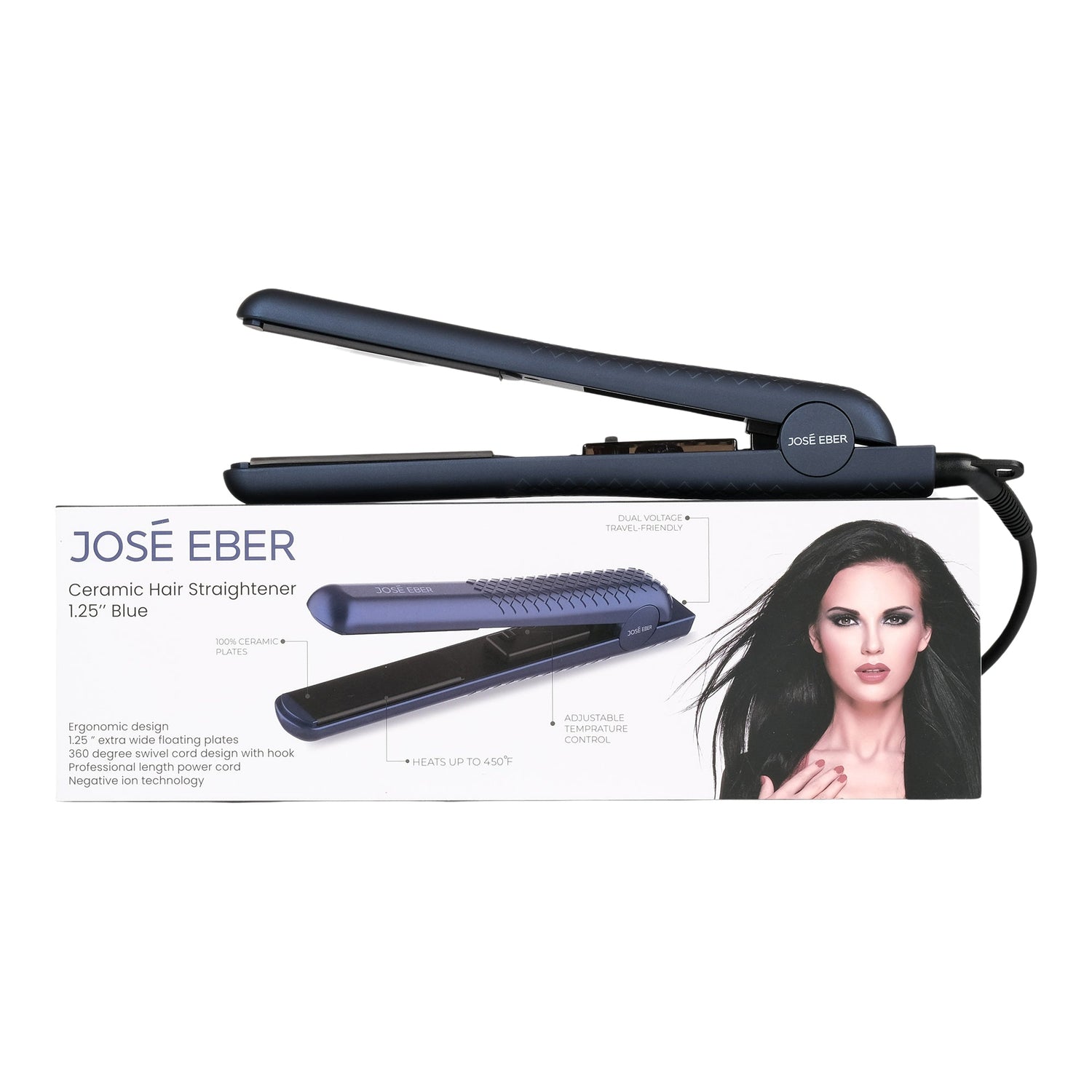 Jose Eber Pure Ceramic Flat Iron - Premium Hair Straightener for Salon Quality Results - Blue - Couture Hair Pro