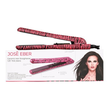 Jose Eber Pure Ceramic Flat Iron - Premium Hair Straightener for Salon Quality Results - Pink Zebra - Couture Hair Pro
