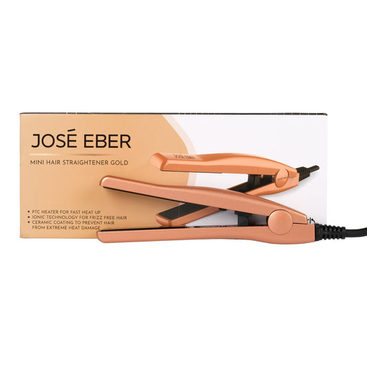 Jose Eber Pure Ceramic Professional Petite Hair Straightener - Fast Heat Up Mini Flat Iron- Gold - Couture Hair Pro